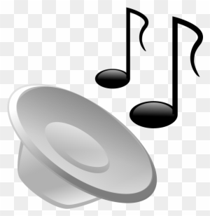 Silver speaker cone with black musical notes floating above, symbolizing audio playback or music streaming.