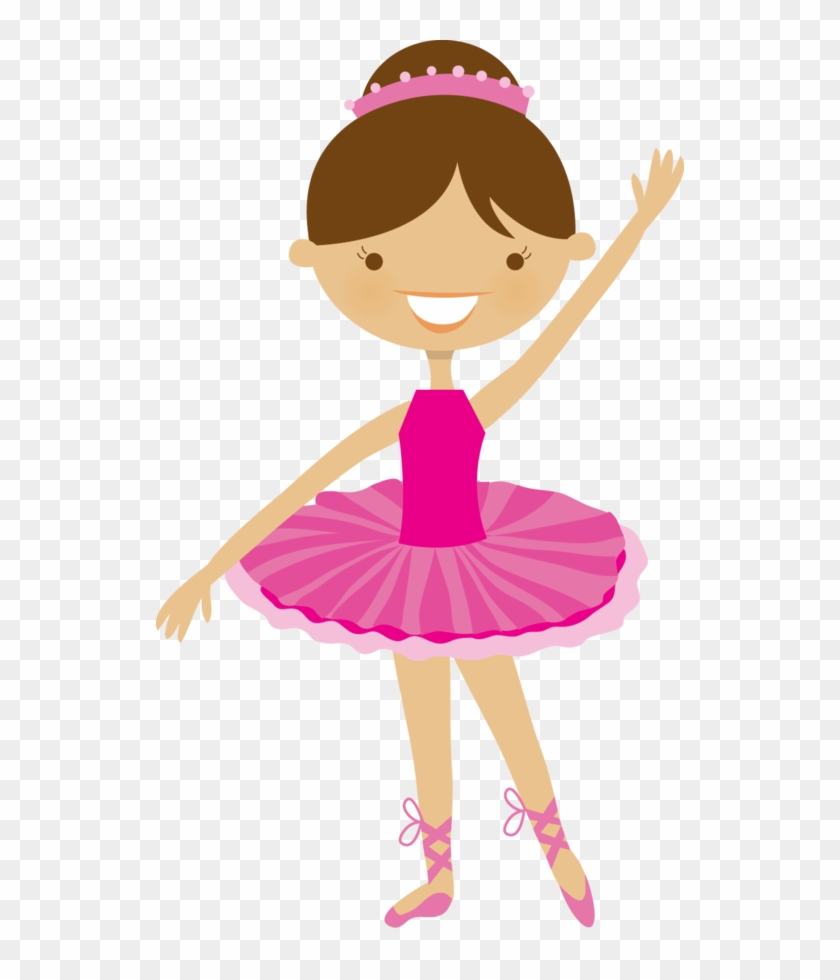 Smiling cartoon ballerina in pink tutu and tiara, posing gracefully with one arm raised.