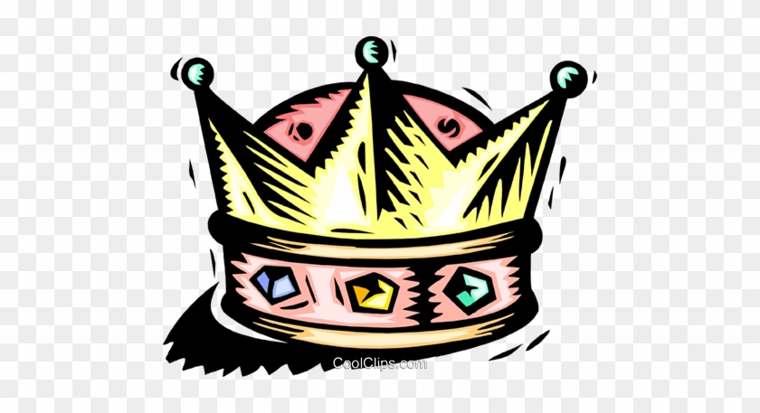 Colorful cartoon-style royal crown with jewels and pointed spikes on transparent background.