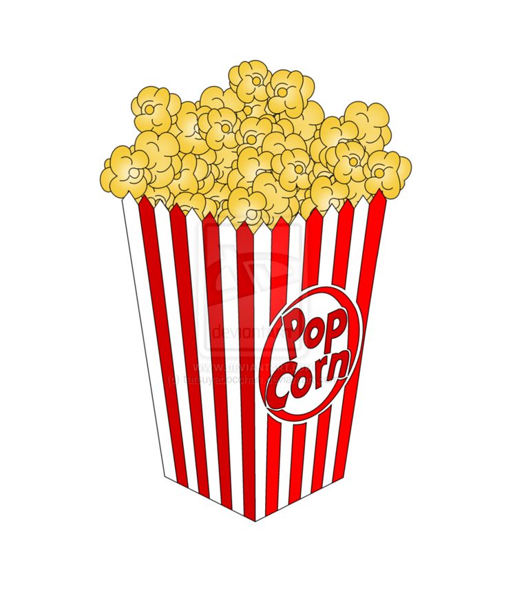 Classic red-and-white striped popcorn box overflowing with golden popcorn kernels.
