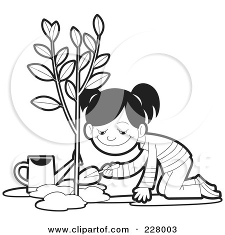 Planting a Tree - Kids Gardening Activity Coloring Page