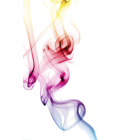 Vibrant multicolored smoke swirls in dynamic motion against a black background, blending yellow, pink, purple, blue, and red hues.