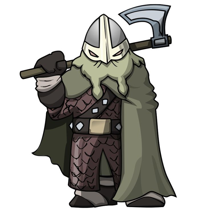 A bearded dwarf warrior in scale armor, green cloak, and helmet, wielding a battle-axe over his shoulder.