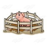 Pig in Pen with Flying Books - Educational Illustration