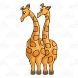 Two cartoon giraffes standing side by side on a black background with watermark pattern.