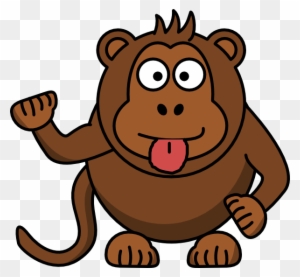 Friendly cartoon monkey waving with tongue out, brown fur, big eyes, cheerful expression.