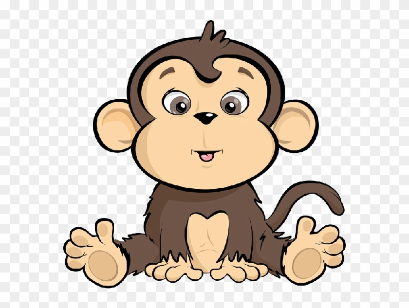 Cute cartoon baby monkey sitting with open hands and cheerful expression on transparent background.