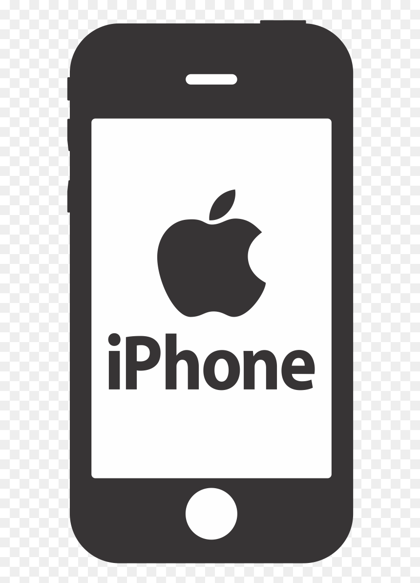 Black silhouette of an iPhone with Apple logo and "iPhone" text on screen.