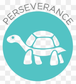 Teal circular logo with white turtle silhouette and the word "PERSEVERANCE" arching above.