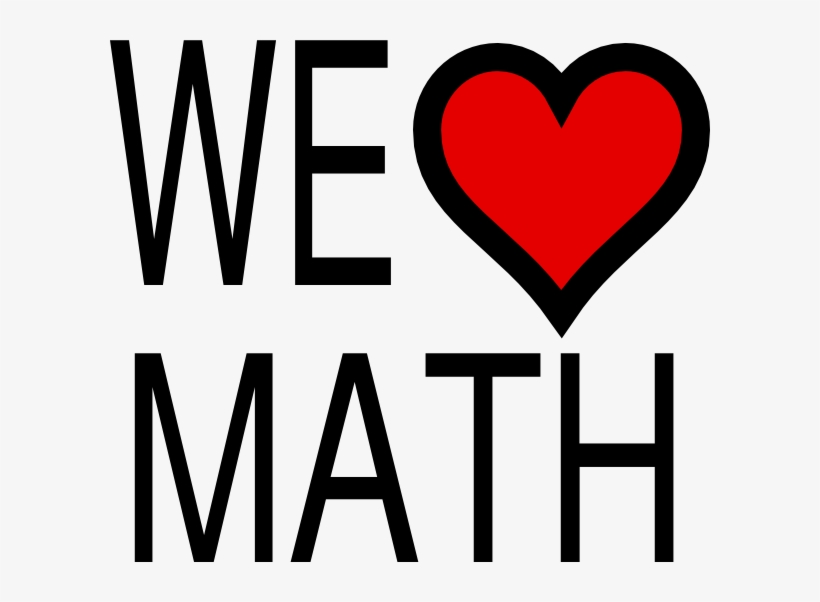 "We ❤️ Math" text graphic with bold black letters and a red heart symbol replacing the word "love".