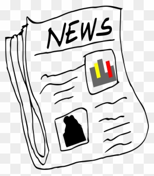 Hand-drawn newspaper with "NEWS" headline, two article placeholders-one with flag-like graphics, one with a silhouette.