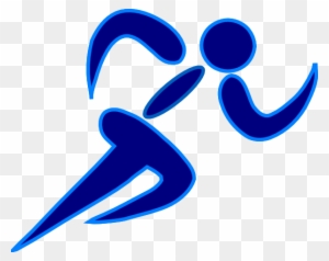Blue stylized icon of a running person, representing athleticism and motion.