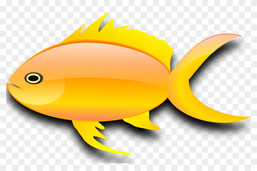 Vibrant yellow-orange cartoon fish with spiky dorsal fin and glossy finish on transparent background.