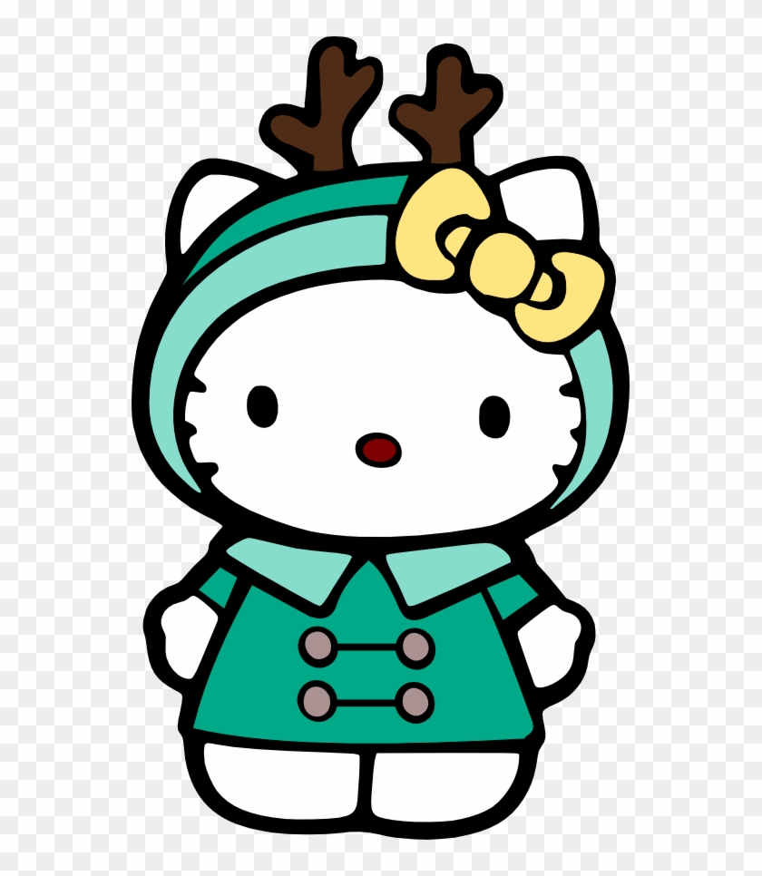 Festive Hello Kitty with Reindeer Antlers - Holiday Character Illustration