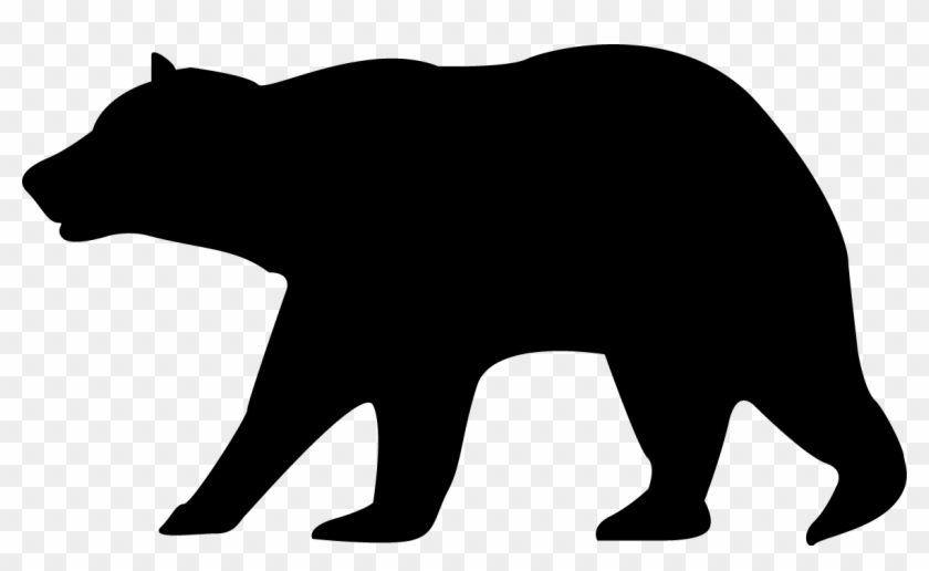 Black silhouette of a walking bear on transparent background.