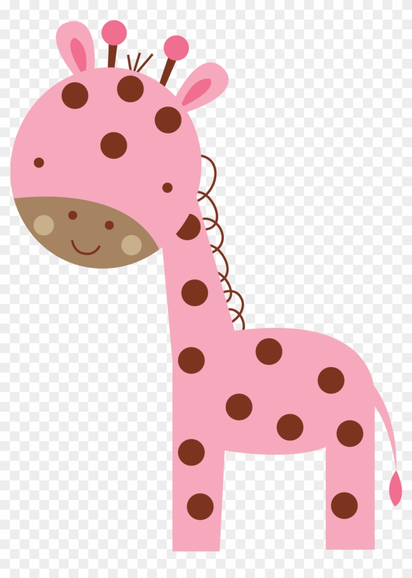 Cute pink cartoon giraffe with brown spots, smiling face, and playful design on transparent background.
