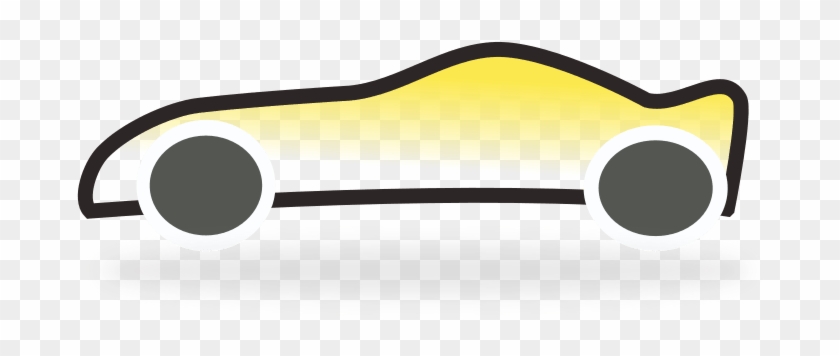 Simplified yellow sports car icon with black outline and gray wheels on transparent background.