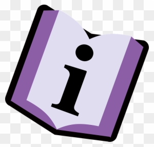 Purple open book icon with a black lowercase 'i' symbol on the page, representing information or help.