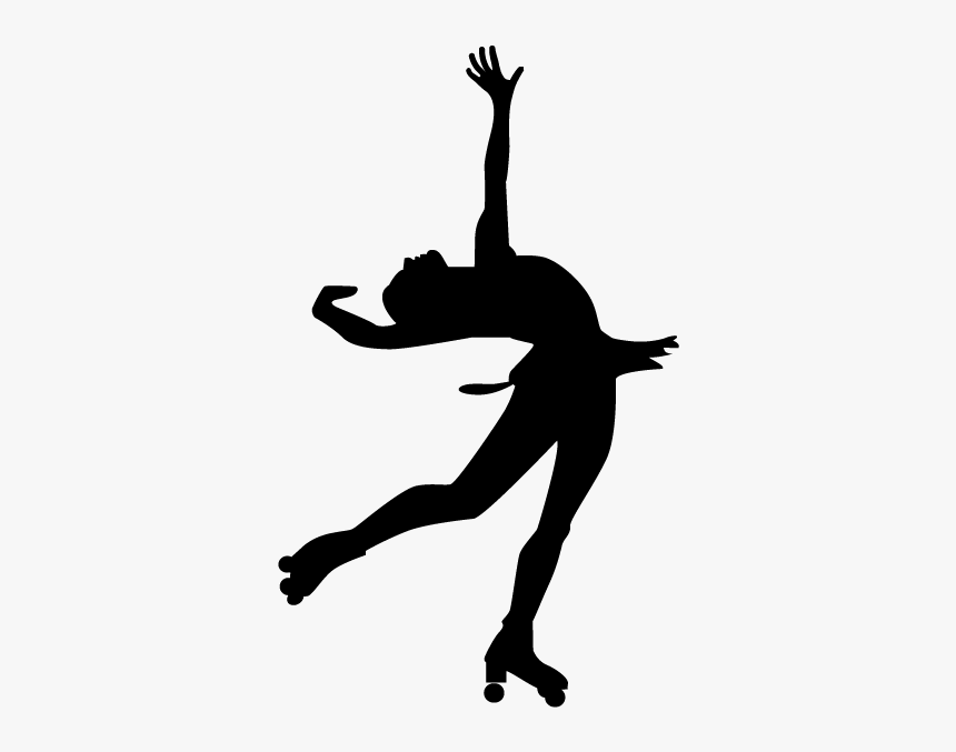 Silhouette of a person roller skating in a dynamic, expressive pose with one arm raised and body leaning back.