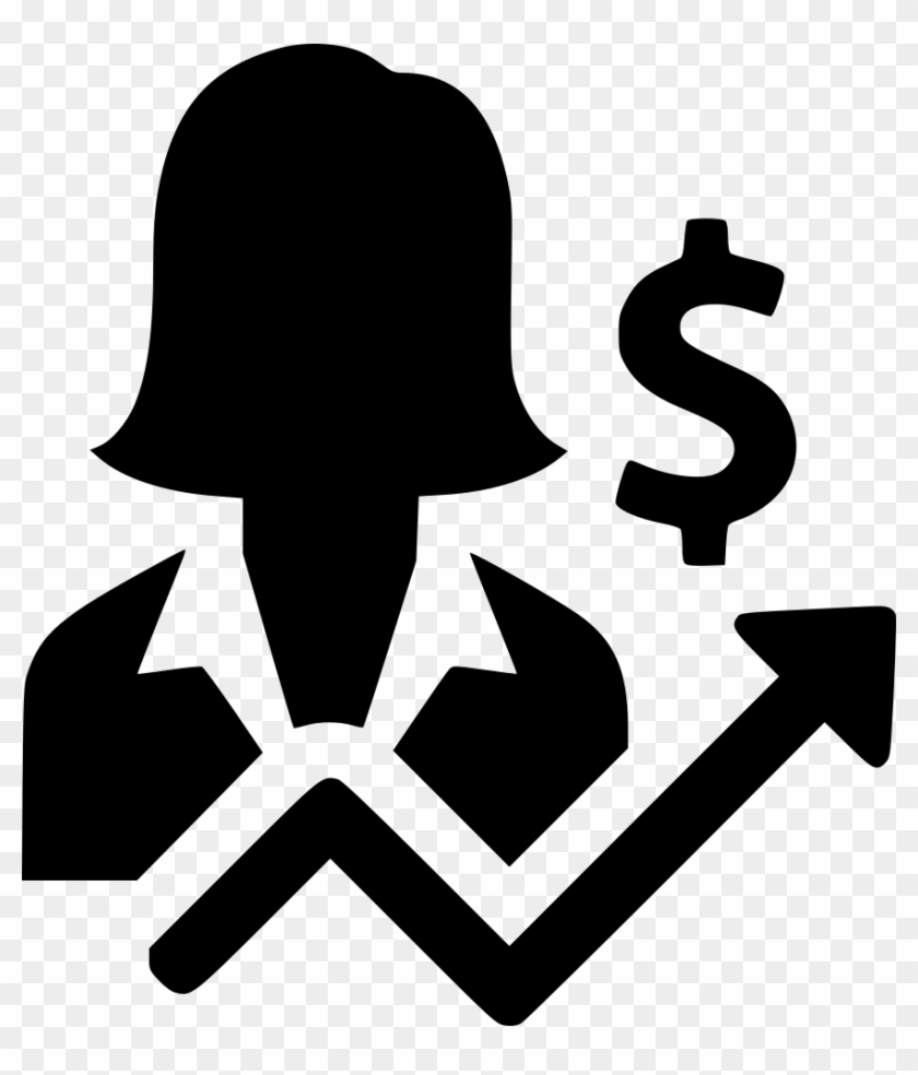Silhouette of a woman with dollar sign and upward trend arrow, symbolizing financial growth or career advancement.