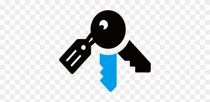 Black keyring with three keys, one highlighted in blue, symbolizing access, security, or password management.