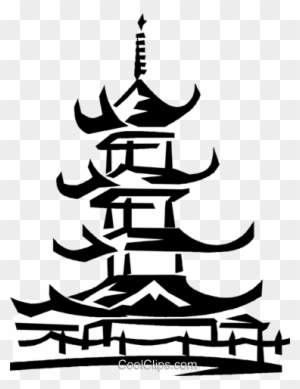 Black silhouette of a traditional multi-tiered East Asian pagoda with upturned eaves and spire, on transparent background.