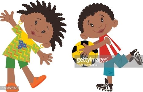 Joyful Black Children Playing Soccer - Inclusive Kids Sports Illustration