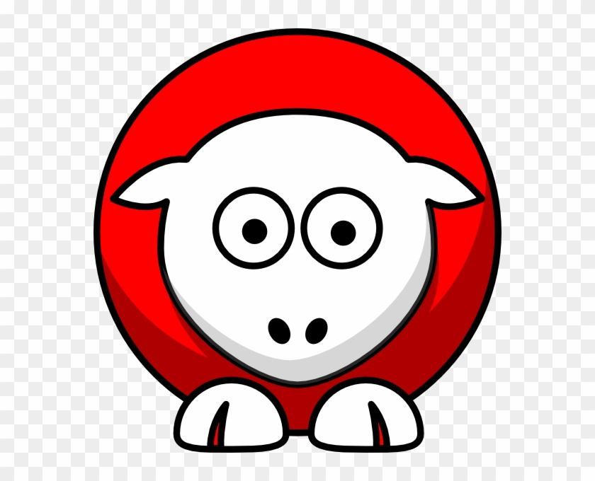 Cute cartoon sheep with white face and red circular body, large eyes, and simple hooves on transparent background.