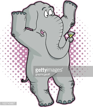 Fun Cartoon Elephant Drinking Martini - Playful Illustration for Entertainment Sites