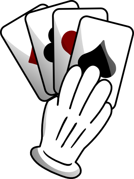A white-gloved hand holding four playing cards: Ace of Spades, Ace of Hearts, Ace of Clubs, and Ace of Diamonds.