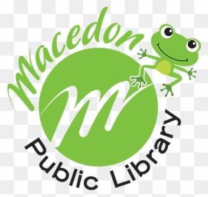 Macedon Public Library logo featuring a green frog on a circular green background with stylized "M" and text.
