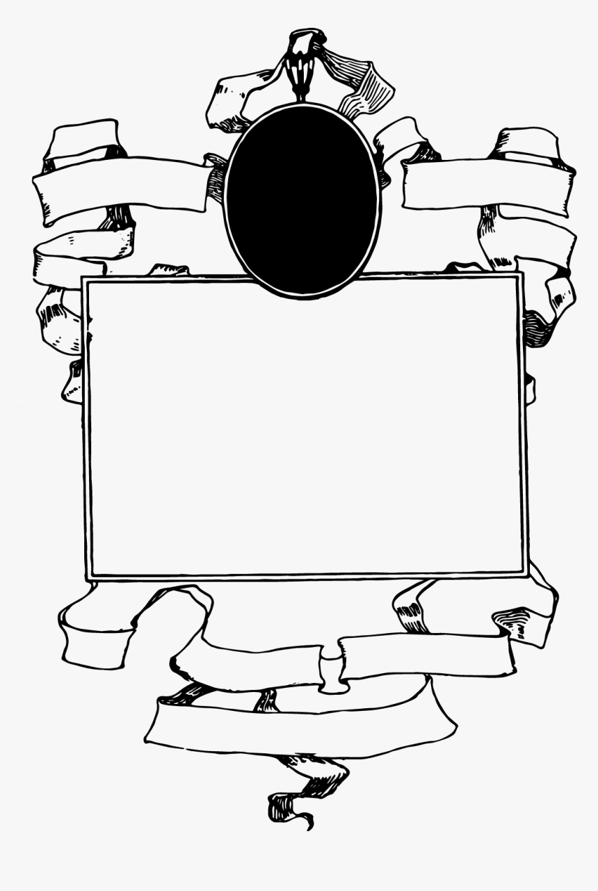 Ornate vintage frame with ribbons, oval medallion, and blank central rectangle for text or image placement.