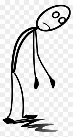 Sad stick figure with drooping posture, large eyes, and tears falling, standing on a wavy shadow line.