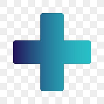 Blue gradient plus sign icon on transparent background, symbolizing healthcare, addition, or positivity.