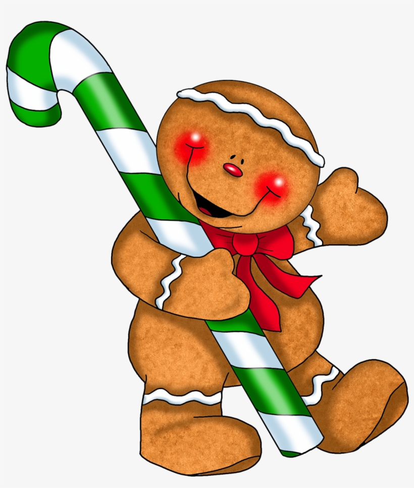 Festive Gingerbread Man with Candy Cane - Holiday Clipart