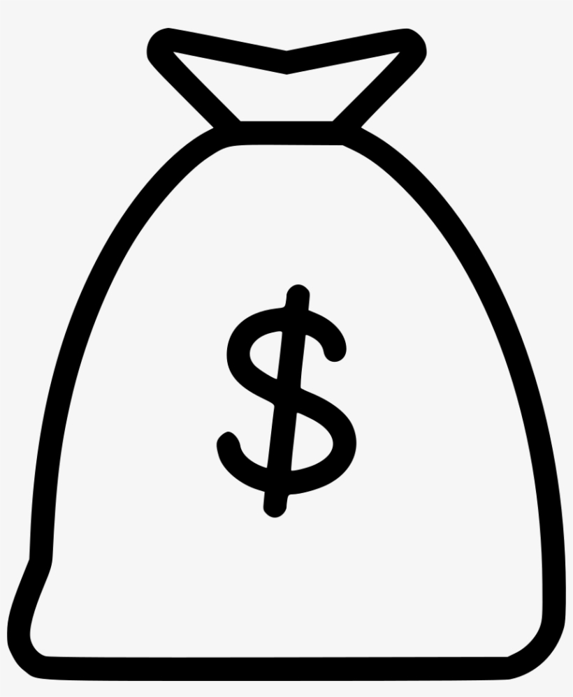 Black outline illustration of a money bag with a dollar sign on a white background.