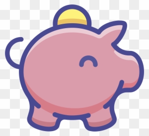Pink piggy bank with yellow coin slot and smiling face, cartoon-style illustration on transparent background.