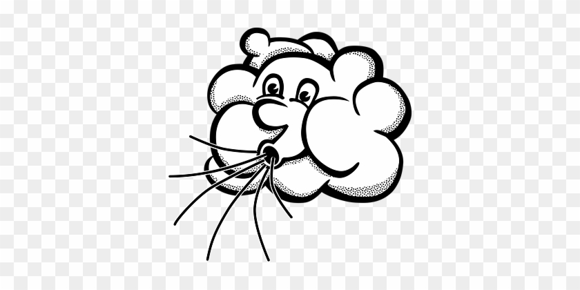 Black-and-white cartoon cloud with a smiling face, whiskers, and a Santa hat.
