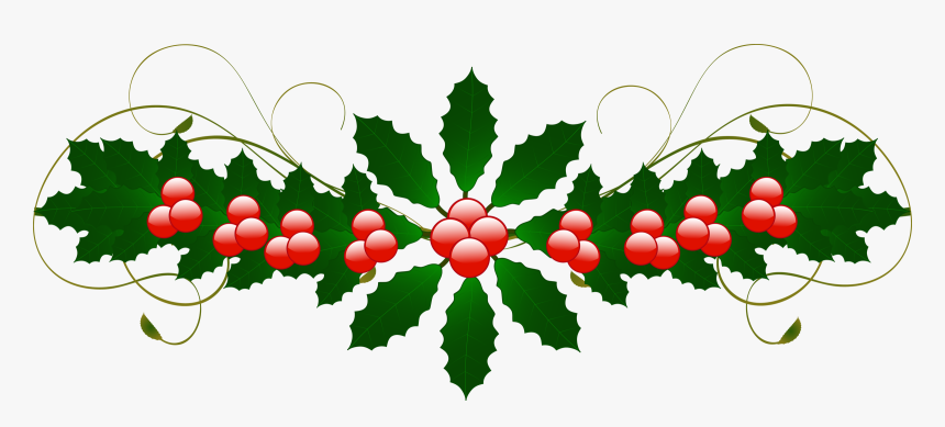 Festive holly garland with red berries and green leaves, accented by elegant gold swirls.