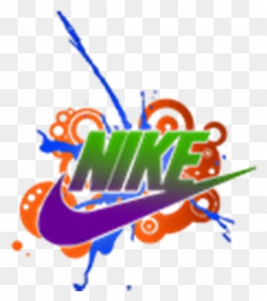 Vibrant Nike logo with colorful paint splashes and dynamic swirls in orange, blue, purple, and green.