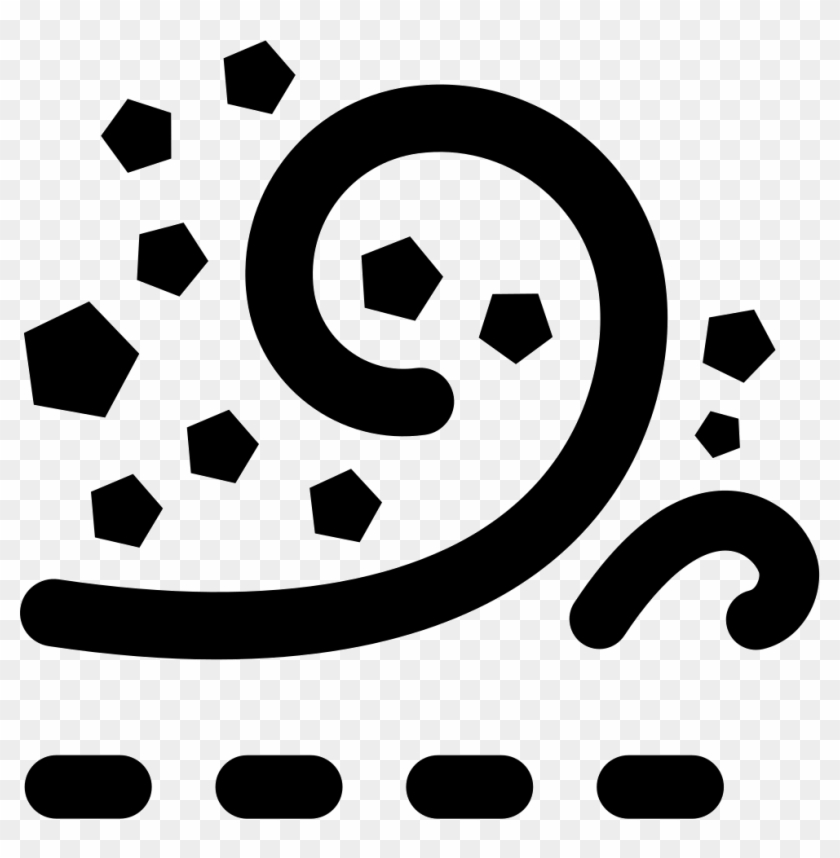 Black icon showing swirling wind, snowflakes, and ground-level snow indicating a blizzard or heavy snowstorm.