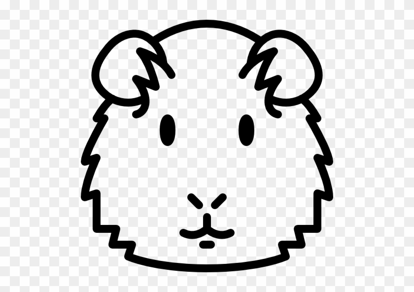 Simple black-and-white line drawing of a guinea pig’s face with fluffy cheeks and round eyes.