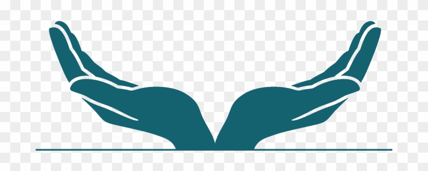Teal silhouette of two open hands cupped upward, symbolizing care, support, or offering.
