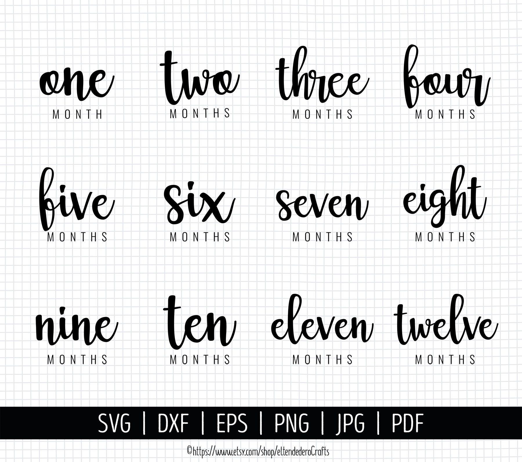 Printable Baby Milestone Month Labels - SVG, DXF, PNG & More