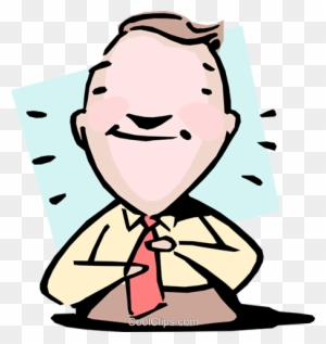 Smiling cartoon businessman adjusting his red tie with confidence and enthusiasm.