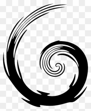 Black dynamic spiral brushstroke logo on transparent background, evoking motion and energy.