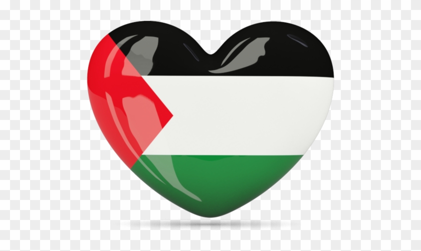 Heart-shaped glossy icon featuring the Palestinian flag colors and design on transparent background.