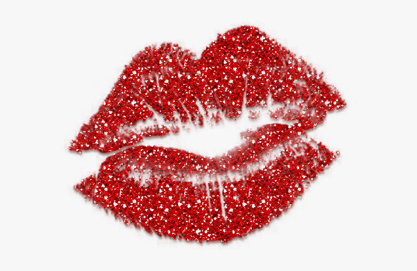 Sparkling red glitter lips forming a kiss mark on white background.