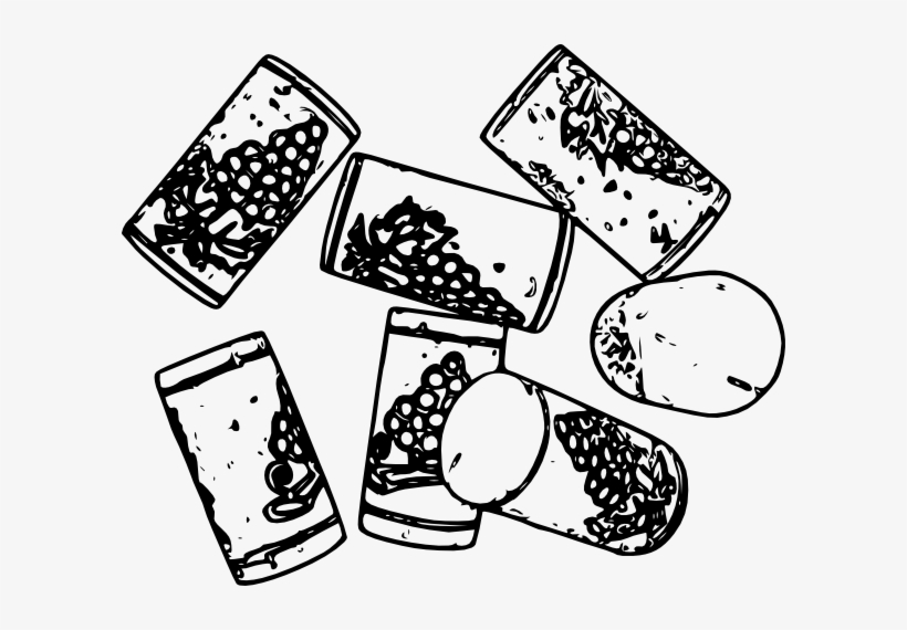 Black-and-white line drawing of scattered wine glasses filled with grape clusters and a single round fruit.
