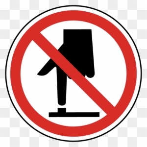 Prohibition sign showing a person standing on a platform, crossed out with a red diagonal line.